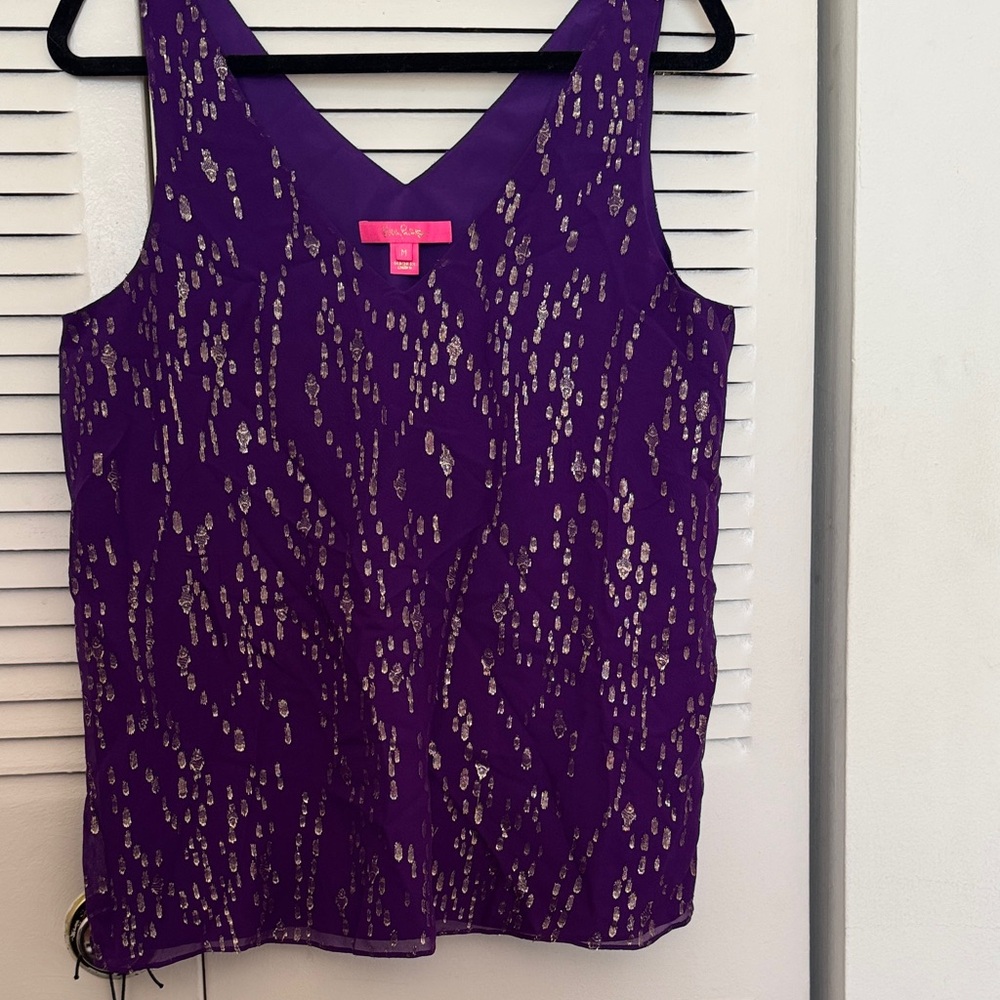 Lilly Pulitzer Purple V-Neck Sleeveless Camisole with Metallic Print